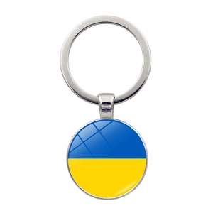 Keychain Ukraine Flag National Emblem Tryzub Round Glass Cabochon Zinc Alloy Pendant Key Ring Accessories Jewelry Gift