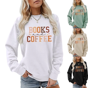 Detailed color selection of Books and Coffee sweatshirts in white, green, apricot and black