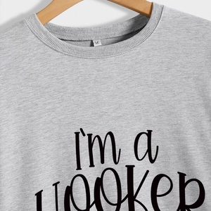 Grey crewneck sweatshirt featuring I'm a Hooker hobbyist print on high-quality fabric