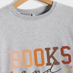 Grey Books and Coffee graphic sweatshirt with round neck and orange gradient print