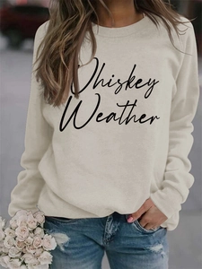 Detail of Whiskey Weather printed sweatshirt in beige with soft casual cotton texture