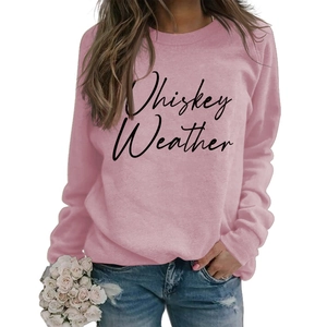 Pink Whiskey Weather sweatshirt with long sleeves and round neck on a female model
