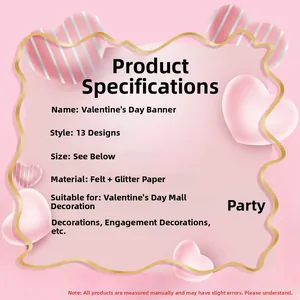 Specifications for Valentine banners made of felt and glitter paper for party decor