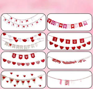 Detailed grid showing eight styles of Valentine's Day felt heart banners and LOVE garlands