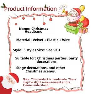 Christmas headband product details including plush fabric material and five cute designs