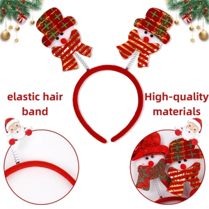Elastic Christmas headband with snowman spring ornaments and red velvet fabric cover