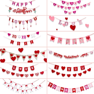 Red and pink Valentine's Day heart banners and garlands for romantic party decoration