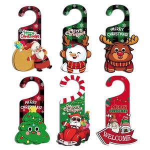 Cartoon Christmas Door Hanger Decorations Santa Snowman Reindeer Door Knob Hanging Ornaments For Home Hotel Festive Party New Year Decor