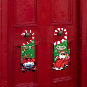 Christmas door hangers set with Santa and XMAS gnome on red wood door backdrop