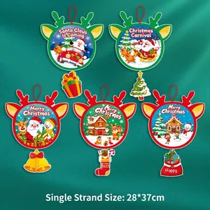 Christmas paper hanging ornaments with Santa Claus and Reindeer designs for holiday decor