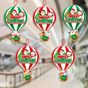 Five Merry Christmas hot air balloon hanging ornaments with cartoon Santa and snowman characters