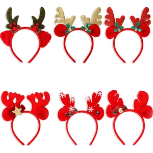 Detailed set of six Christmas reindeer antler headbands with sequins and bows