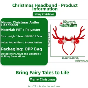 Detailed view of Christmas reindeer antler headband with dimensions 17cm x 18.5cm