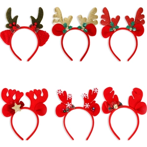 Cute Christmas Reindeer Antler Headband Felt PET Hair Hoop With Bow Bell For Adults Kids Xmas Party Costume Accessories