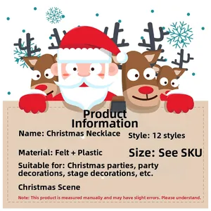 Detailed size specifications for various Christmas themed necklaces with elk and Santa