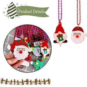 Christmas felt necklace with Santa and snowman pendants on colorful beaded chains