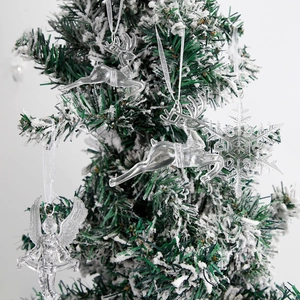 Ornamenti Pendenti per Albero di Natale in Plastica Trasparente Renna Fiocco di Neve Angelo Ghiacciolo Decorativo Pendente Natalizio per Casa e Festa