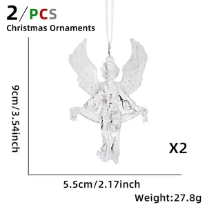 Vista dettagliata di angeli di Natale trasparenti da 9cm con misure e cordini inclusi
