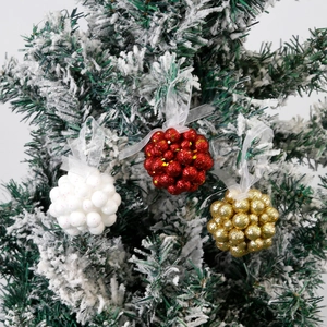 Christmas Tree Ornament Hanging Foam Glitter Ball Decoration Festive Ribbon Bow Hanging Ornaments For Home Holiday Party Xmas Decor