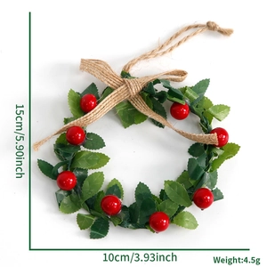 Detailed size specification for mini Christmas wreath with berries and burlap bow