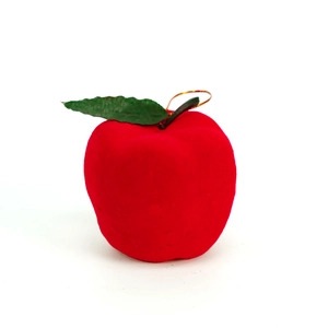 Décoration de Noël en forme de pomme rouge floquée avec texture velours et fil doré