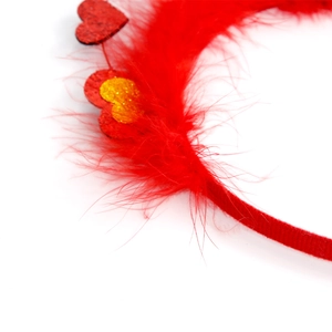 Festive red feather headband with glittery hearts for Valentine party photo props