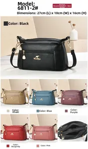 Detail view of leather shoulder bag with dimensions 27x10x16cm and six color options