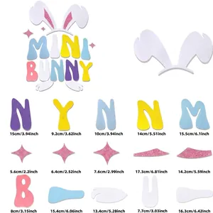 Mini Bunny Oster-Wandtattoo-Set mit rosa Glitzersternen und weißen Hasenohren-Aufklebern