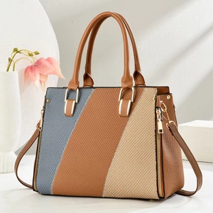 Women Handbag Contrast Color Stitching PU Leather Large Capacity Tote Shoulder Bag Fashion Crossbody Bag