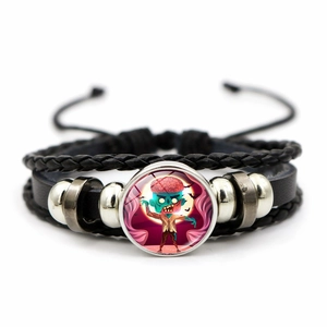 Bracciale punk multistrato in pelle con cabochon in vetro e motivo zombie horror