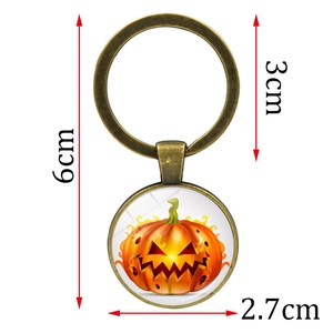 Halloween pumpkin lantern keychain in bronze metal finish with size specifications
