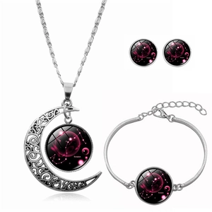 Scorpio zodiac jewelry set with crescent moon pendant necklace, bracelet and stud earrings