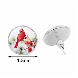 Boucles d'oreilles Cardinal rouge avec finition en métal argenté et dôme en verre
