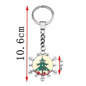 Christmas snowflake keychain with Xmas tree pendant, total length 10.6cm, silver finish