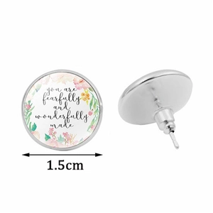 Boucles d'oreilles florales avec verset biblique et cabochon en verre de 1,5cm