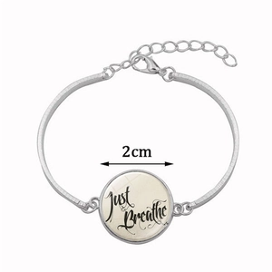 Just Breathe silver half moon bracelet set with 2cm glass gem charm and adjustable chain