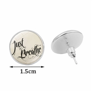 Silver Just Breathe glass half-moon stud earrings with 1.5cm diameter measurement