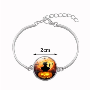 Set de collier d'Halloween avec pendentif dôme en verre chat noir et citrouille 2cm