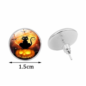 Boucles d'oreilles Halloween chat noir et citrouille avec dôme en verre de 1,5cm diamètre