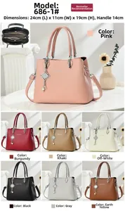 Sac à main femme motif litchi en 7 couleurs, pendentif perle, taille 24x11x19cm