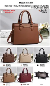 Detailed view of pebbled PU leather handbag showing internal structure and dimensions