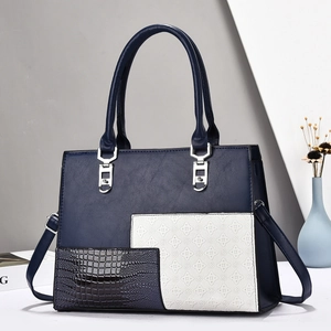 Luxuriöse dunkelblaue PU-Leder Handtasche mit Krokodilmuster und silbernen Schnallen