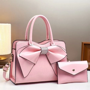 Women's Crocodile Pattern PU Leather Handbag And Wallet Rhinestone Bow Decorative Shoulder Crossbody Bag Daily Party