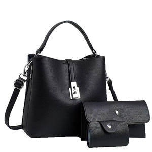 Ensemble de trois sacs à main noirs grande capacité avec texture cuir grainé et argent