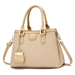 Women Woven Texture PU Leather Handbag Large Capacity Crossbody Shoulder Bag With Mini Bag Charm Fashion Daily Tote Bag