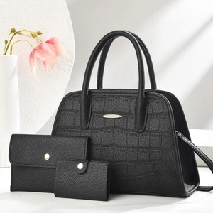 Women's Crocodile Pattern PU Leather Handbag Three-Piece Set Fashion Tote Shoulder Crossbody Bag With Wallet Card Holder Gold Hardware