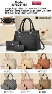 Detailed three-piece bag set with litchi texture and quilted diamond pattern