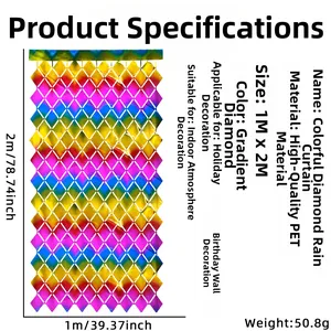 Detail showing 1x2m colorful diamond grid PET foil fringe curtain for party backdrops