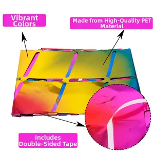 Detail of colorful PET diamond fringe curtain with adhesive backing for party backdrop