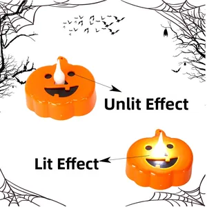 Comparison of Halloween pumpkin LED candle light in both on and off lighting modes